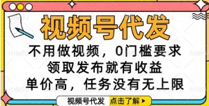 视频号代发,不用做视频,0门槛要求,领取发布就有收益,单价高,任务没有无上限【揭秘】-网赚项目众筹网