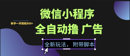 微信小程序全自动撸广告项目，彻底解决没流量的问题，新手一天8张+【揭秘】-网赚项目众筹网