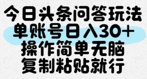 今日头条问答玩法,单账号日入30+,操作简单无脑复制粘贴就行-网赚项目众筹网