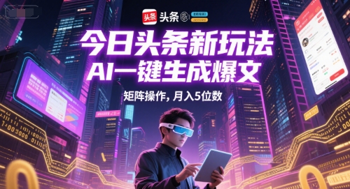 今日头条新玩法，AI一键生成爆文，矩阵操作，月入5位数-网赚项目众筹网