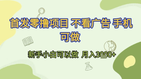 首发零撸项目 不看广告 手机可做 新手小白可以做  月入3k+【揭秘】-网赚项目众筹网