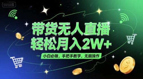 带货无人直播，轻松月入2W+，小白必做，手把手教学，无脑操作(附学习资料)-网赚项目众筹网