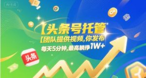 【头条号托管 】团队提供视频,你发布,每天5分钟,最高躺挣1W+【揭秘】-网赚项目众筹网