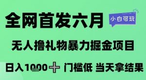 全网首发六月,无人撸礼物暴力掘金项目,日入1K+门槛低,当天拿结果,小白可玩【揭秘】-网赚项目众筹网