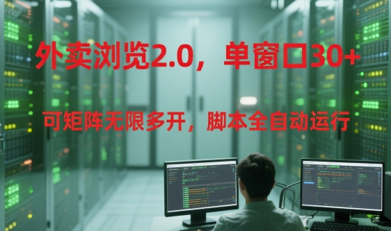 外卖浏览2.0，单窗口30+可矩阵无限多开，脚本全自动运行【揭秘】-网赚项目众筹网