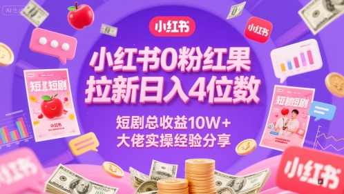 小红书0粉红果短剧拉新日入4位，数短剧总收益10W+大佬实操经验分享-网赚项目众筹网