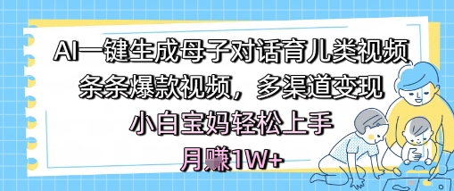 AI一键生成母子对话育儿类视频，条条爆款视频，多渠道变现，小白宝妈轻松上手，月入1W+-网赚项目众筹网