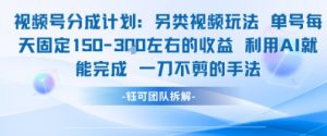 视频号分成另类视频玩法单号每天固定150左右的收益利用AI就能完成一刀不剪的手法-网赚项目众筹网