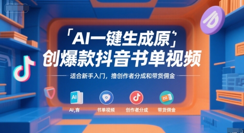 AI一键生成原创爆款抖音书单视频，适合新手入门，撸创作者分成和带货佣金【揭秘】-网赚项目众筹网