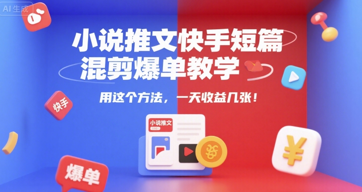 小说推文快手短篇混剪爆单教学，用这个方法，一天收益几张-网赚项目众筹网
