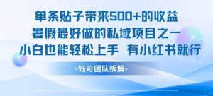 单条贴子带来5张的收益,暑假最好做的私域项目之一,小白也能轻松上手,有小红书就行-网赚项目众筹网