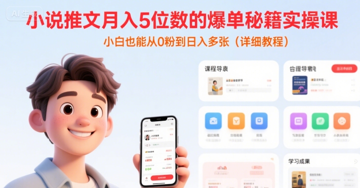 小说推文月入5位数的爆单秘籍实操课，，小白也能从0粉到日入多张(详细教程)-网赚项目众筹网