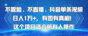 不露脸、不直播、抖音单条视频日入1W+,有图有真相!这个项目适合所有人操作-网赚项目众筹网