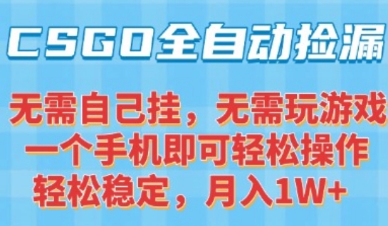 CSGO自动捡漏项目，最新独家玩法，一个手机可操作，新手小白轻松月入1W+，操作简单易上手【揭秘】-网赚项目众筹网