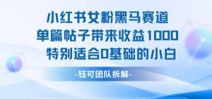 小红书女粉黑马赛道单篇帖子带来收益1k+,特别适合0基础的小白-网赚项目众筹网