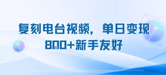 复刻电台视频，单日变现8张+新手友好，长期可做-网赚项目众筹网