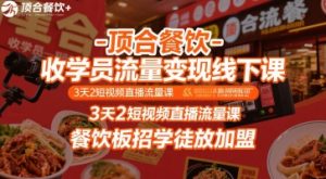 顶合餐饮-收学员流量变现线下课,3天2短视频直播流量课,餐饮板招学徒放加盟-网赚项目众筹网