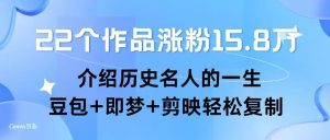 22个作品涨粉15.8W ,介绍历史名人的一生 , 豆包+即梦+剪映轻松复制-网赚项目众筹网