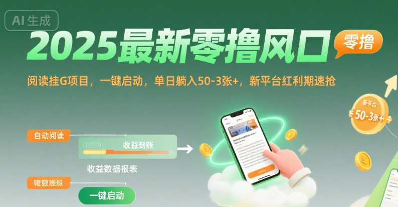 2025最新零撸风口，阅读挂G项目，一键启动，单日躺入 50-3张+，新平台红利期速抢【揭秘】-网赚项目众筹网