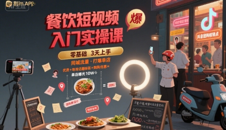 餐饮短视频入门实操课，引爆同城流量，打爆单店-网赚项目众筹网