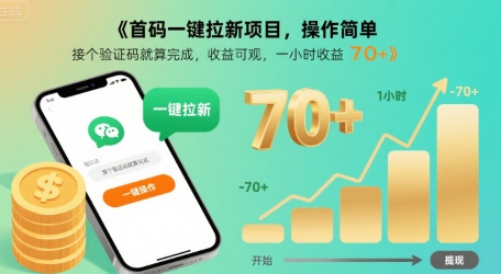 首码一键拉新项目，操作简单，接个验证码就算完成，收益可观， 一小时收益70+【揭秘】-网赚项目众筹网