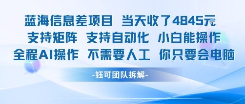 蓝海信息差项目当天收米1k+ 支持矩阵支持自动化小白能操作全程AI操作不需要人工你只要会电脑-网赚项目众筹网