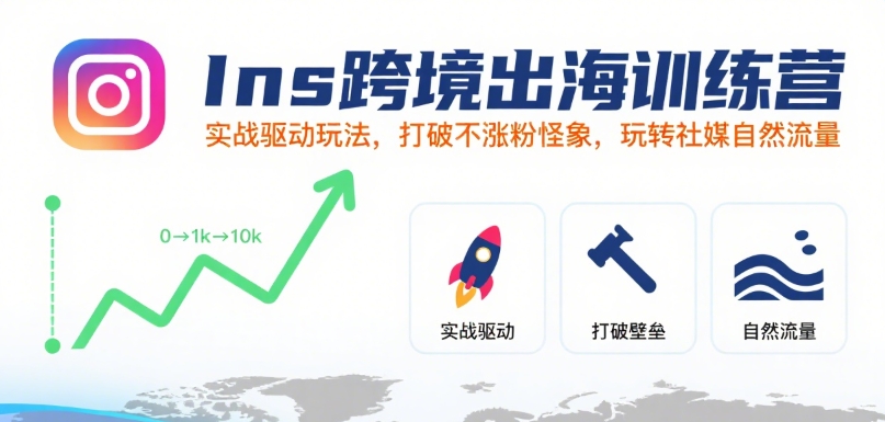 Ins跨境出海训练营，实战驱动玩法，打破不涨粉怪象，玩转社媒自然流量-网赚项目众筹网