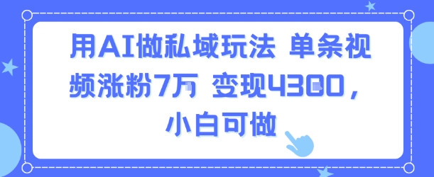 用AI做私域玩法，单条视频涨粉7W变现4.3k，小白可做-网赚项目众筹网