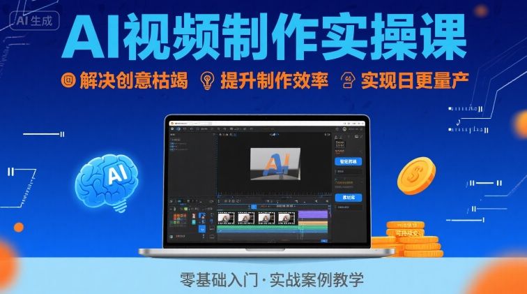 Ai视频制作实操课，解决创意枯竭、效率低下痛点，实现日更量产可持续变现-网赚项目众筹网