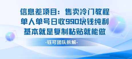 信息差项目：售卖冷门教程单人单号日收9张纯利基本就是复制粘贴就能做-网赚项目众筹网
