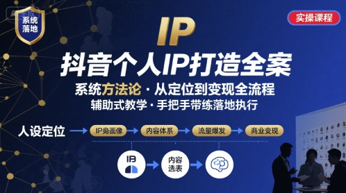 抖音个人IP系统落地实操大课，实操课程，辅助落地-网赚项目众筹网