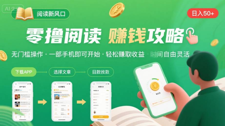 零撸阅读新风口，无门槛轻松挣，一部手机，日入 50-3张【揭秘】-网赚项目众筹网