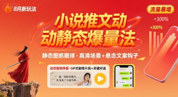 8月小说推文全新玩法，动静态图片+搭配小说文案爆量玩法-网赚项目众筹网