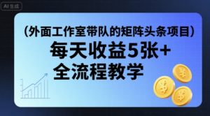 外面工作室带队的矩阵头条挂G项目,每天收益5张+,全流程教学【附全套工具】-网赚项目众筹网