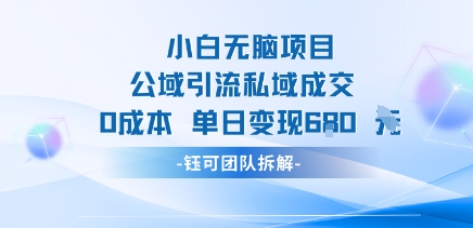 小白无脑项目公域引流私域成交0成本单日变现680米-网赚项目众筹网