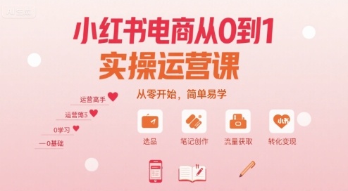 小红书电商从0到1实操运营课，从零开始，简单易学-网赚项目众筹网