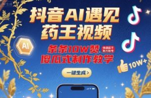 抖音AI遇见药王视频,条条10W赞,快速起千粉万粉号,傻瓜式制作教学-网赚项目众筹网
