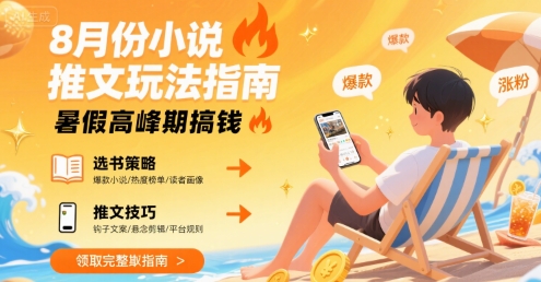 8月份小说推文玩法指南，暑假高峰期搞钱-网赚项目众筹网