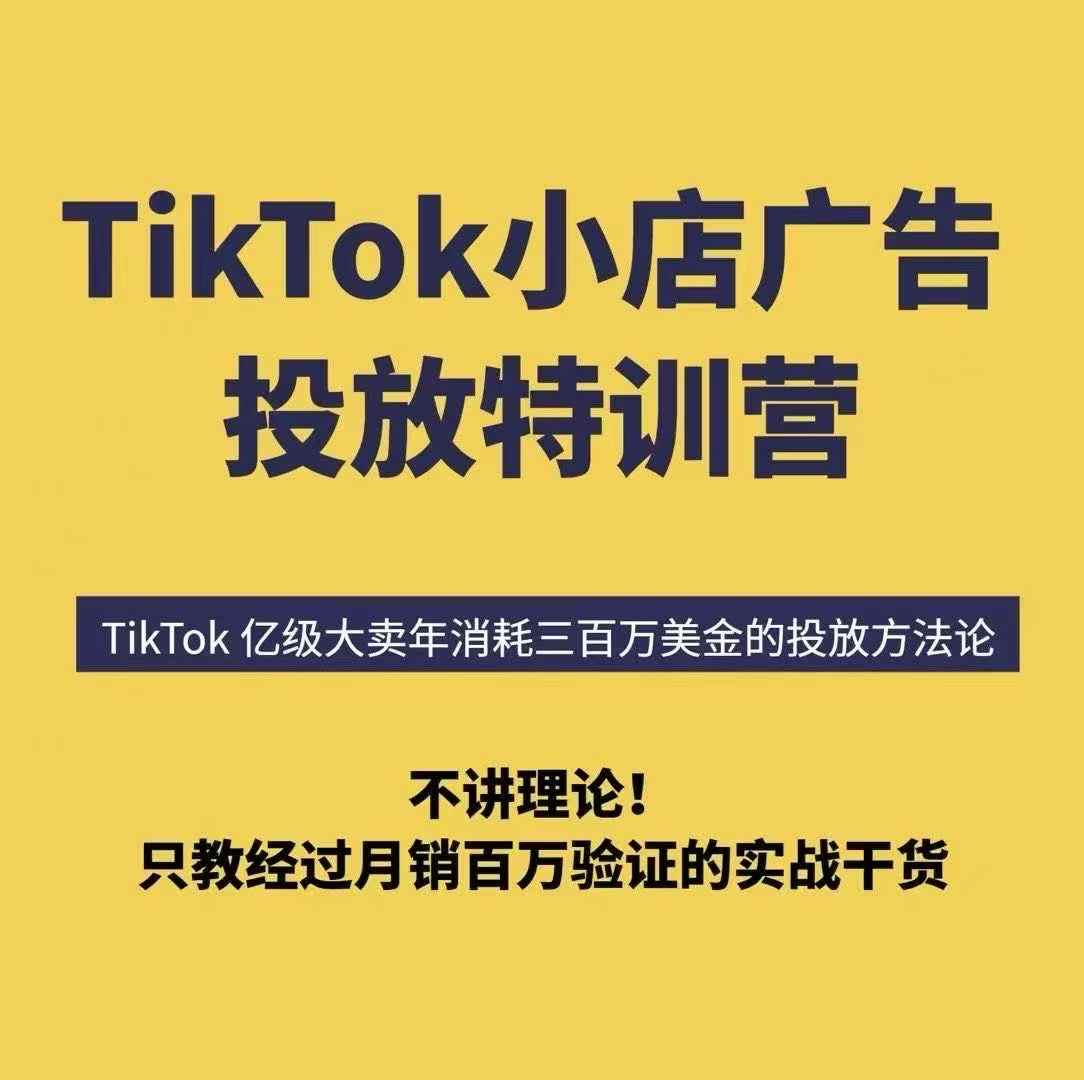 TikTok小店广告投放特训营，6天破局计划专治各种“投不动”，教你经过月销百万验证的实战干货-网赚项目众筹网
