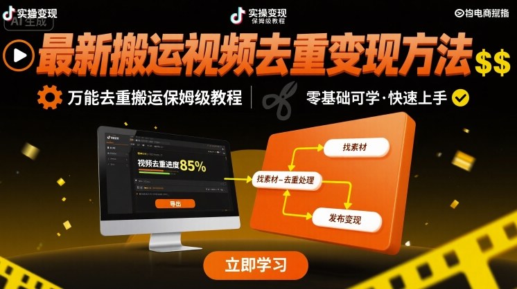 最新搬运视频去重变现方法，万能去重搬运保姆级教程-网赚项目众筹网