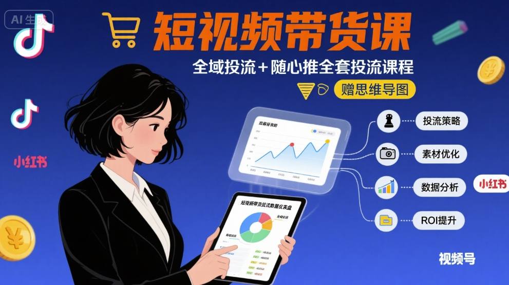 最新短视频带货课，全域投流+随心推全套投流课程+思维导图-网赚项目众筹网