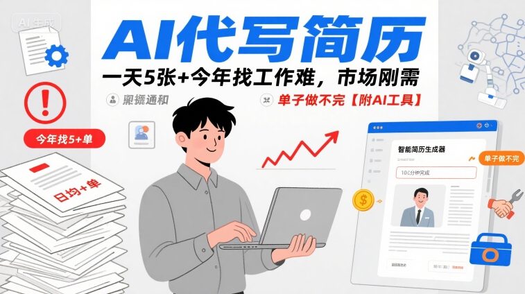 AI代写简历，一天5张+今年找工作难，市场刚需，单子做不完【附AI工具】-网赚项目众筹网
