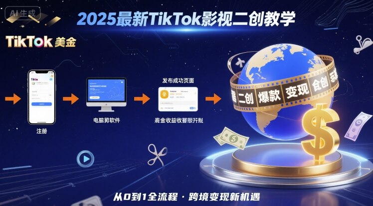 2025年最新TikTok影视二创教学，从注册到发布撸美金全流程，跨境变现新机遇-网赚项目众筹网