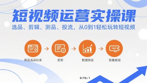 短视频运营实操课，选品、剪辑、测品、投流，从0到1轻松玩转短视频-网赚项目众筹网