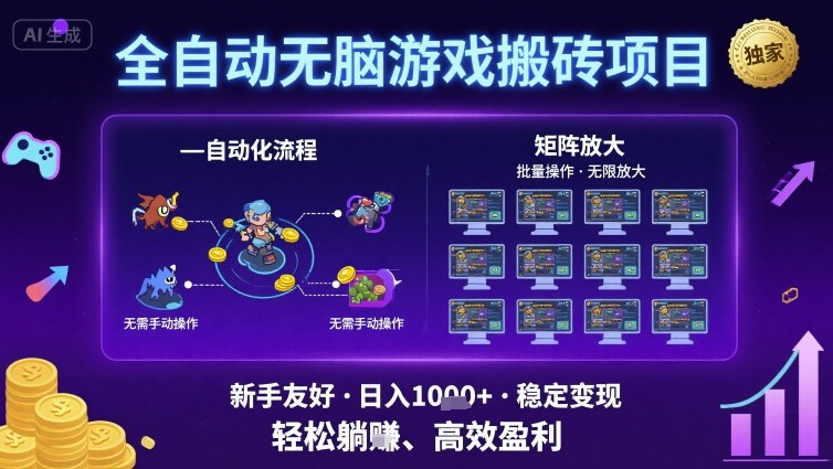 全自动无脑游戏搬砖项目，独家玩法，可批量矩阵无限放大，新手也能轻松日入1k+【揭秘】-网赚项目众筹网