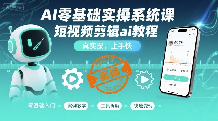 AI零基础实操系统课，短视频剪辑ai教程，真实操，上手快-网赚项目众筹网