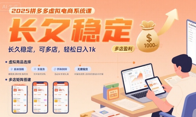 2025拼多多虚拟电商系统课，长久稳定，可多店，轻松日入1k-网赚项目众筹网