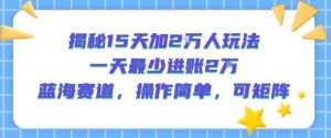 揭秘15天加2W人玩法,一天最少2万进账,蓝海赛道,操作简单,可矩阵-网赚项目众筹网