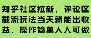 知乎社区拉新，评论区截流玩法当天就能出收益，操作简单人人可做-网赚项目众筹网