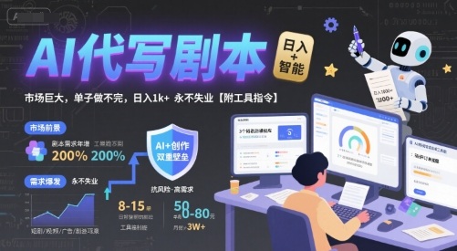 AI代写剧本，市场巨大，单子做不完，日入1k+ 永不失业【附工具指令】-网赚项目众筹网